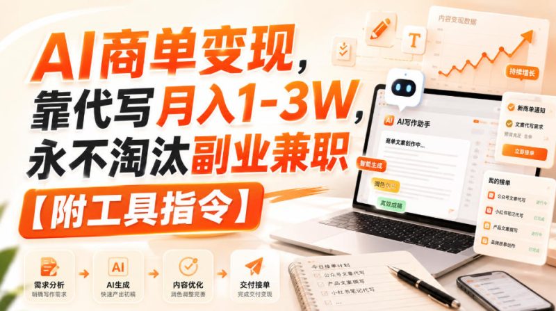 AI商单变现,靠代写月入1-3W,永不淘汰副业兼职【附工具指令】-初遇资源网