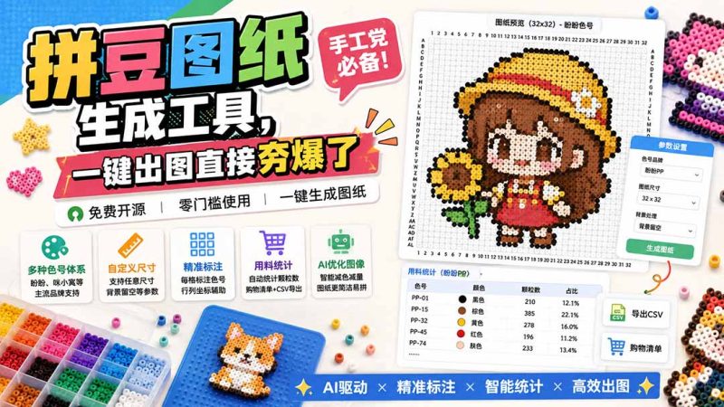 拼豆图纸生成工具,手工党必备!一键出图直接夯爆了-初遇资源网