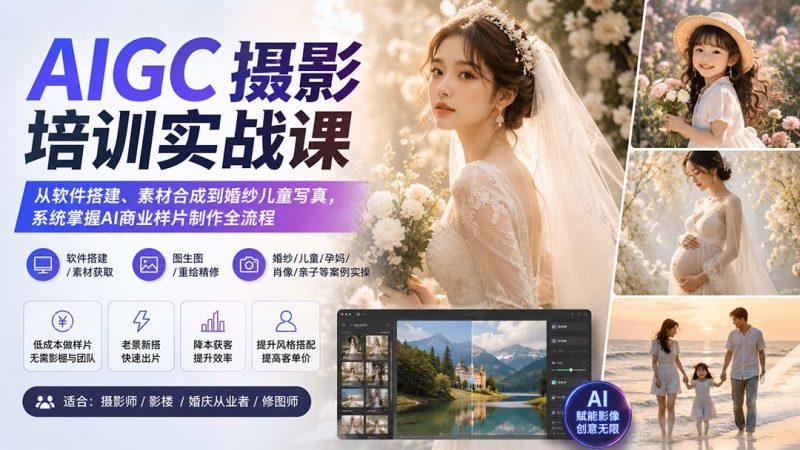 AIGC摄影培训实战课：从软件搭建、素材合成到婚纱儿童写真，系统掌握AI商业样片制作全流程-初遇资源网