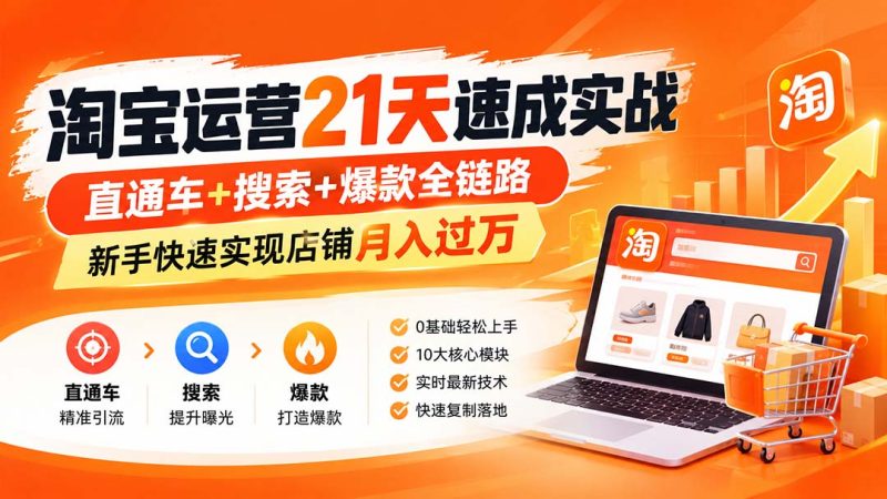 淘宝运营21天速成实战(更新8月),直通车+搜索+爆款全链路,新手快速实现店铺月入过万-初遇资源网