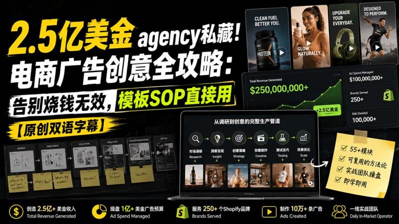 2.5亿美金agency私藏！电商广告创意全攻略：告别烧钱无效，模板SOP直接用【原创双语字幕】-初遇资源网