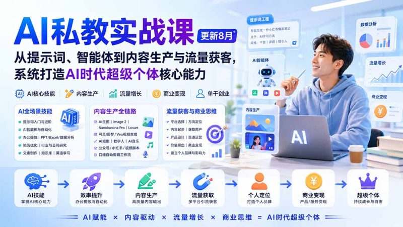AI私教实战课-更新8月：从提示词、智能体到内容生产与流量获客，系统打造AI时代超级个体核心能力-初遇资源网