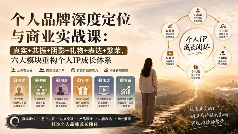 个人品牌深度定位与商业实战课：真实+共振+阴影+礼物+表达+繁荣，六大模块重构个人IP成长体系-初遇资源网