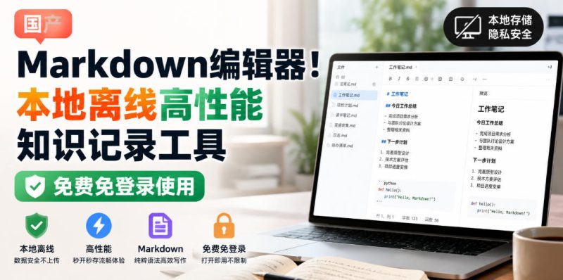 国产Markdown编辑器！本地离线高性能知识记录工具，免费免登录使用-初遇资源网