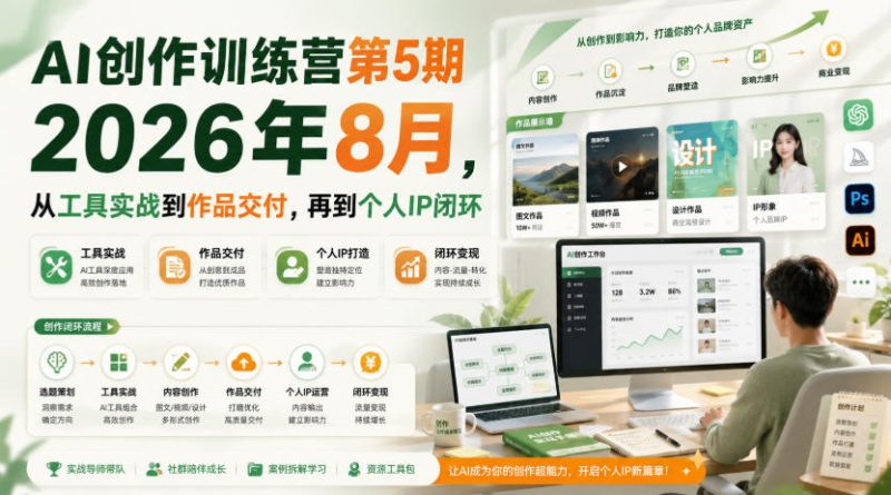 AI创作训练营第5期2026年8月，从工具实战到作品交付，再到个人IP闭环-初遇资源网