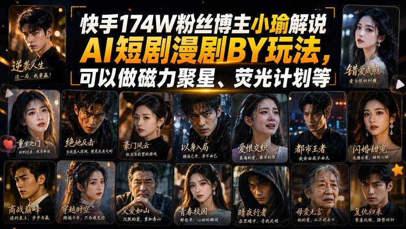 快手174W粉丝博主小瑜解说AI短剧漫剧搬运玩法，可以做磁力聚星、荧光计划等 - 冒泡网