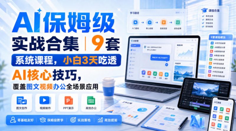 AI保姆级实战合集|9套系统课程,小白3天吃透AI核心技巧,覆盖图文视频办公全场景应用-初遇资源网