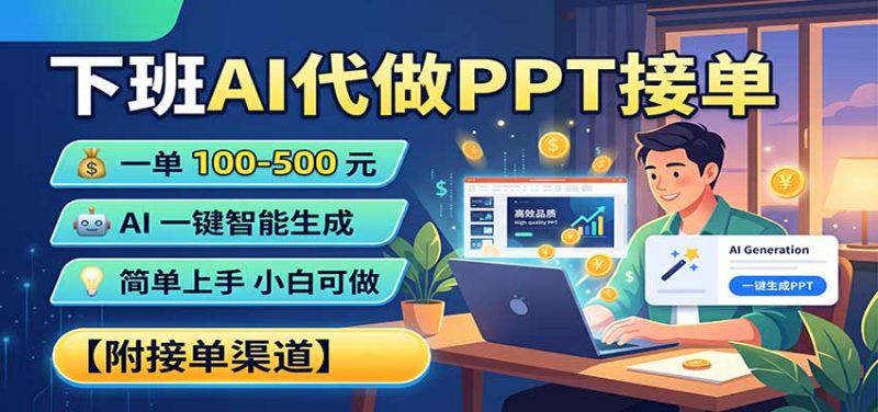 下班AI代做PPT接单，一单100-500，AI一键生成，小白也能做，附接单渠道-初遇资源网