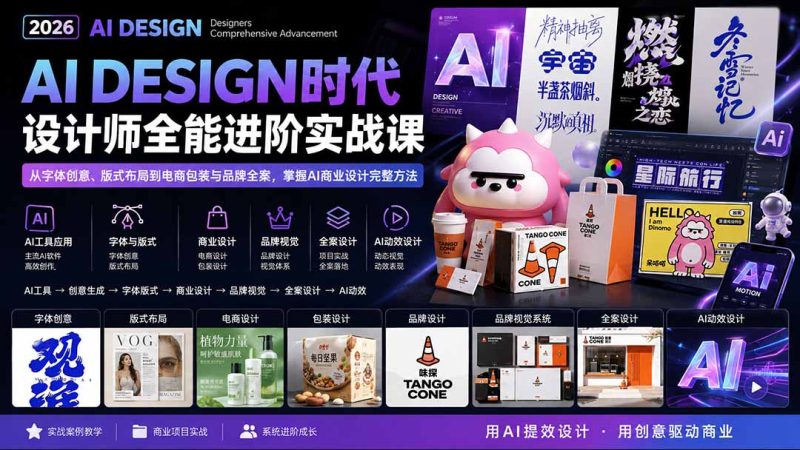2026AI DESIGN时代设计师全能进阶实战课：从字体创意、版式布局到电商包装与品牌全案，掌握AI商业设计完整方法-初遇资源网