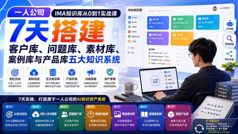 一人公司IMA知识库从0到1实战课:7天搭建客户库、问题库、素材库、案例库与产品库五大知识系统-初遇资源网