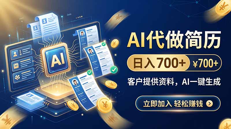 AI代做简历，日入700+，客户提供资料，AI一键生成-初遇资源网