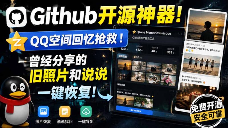 Github开源神器!QQ空间回忆抢救!曾经分享的旧照片和说说一键恢复!-初遇资源网