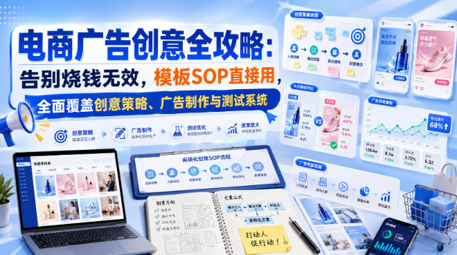 电商广告创意全攻略：告别烧钱无效，模板SOP直接用，全面覆盖创意策略、广告制作与测试系统【原创双语字幕】-初遇资源网