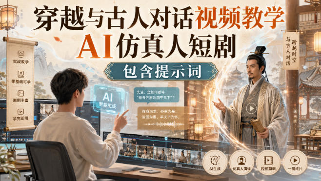 穿越与古人对话视频教学，AI仿真人短剧，包含提示词-初遇资源网
