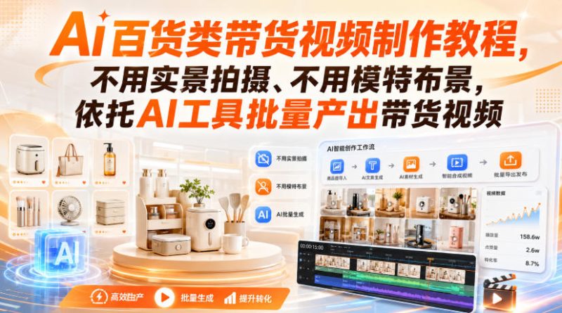 Ai百货类带货视频制作教程,不用实景拍摄、不用模特布景,依托AI工具批量产出带货视频-初遇资源网