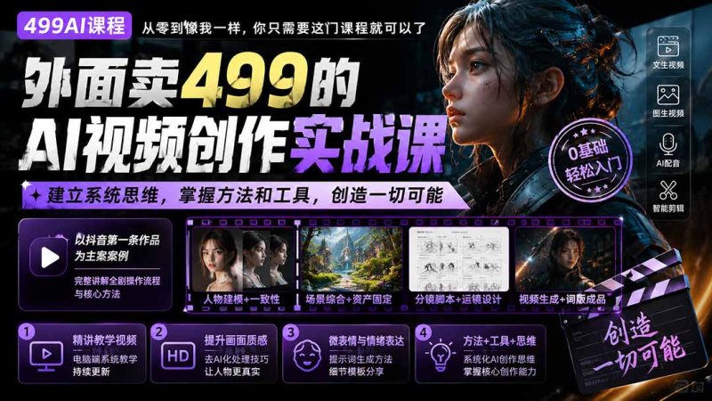 外面卖499的AI视频创作实战课：建立系统思维，掌握方法和工具，创造一切可能。-初遇资源网