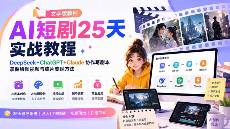 AI短剧25天实战教程（文字版教程）：DeepSeek+ChatGPT+Claude协作写剧本，掌握绘图视频与成片变现方法-初遇资源网