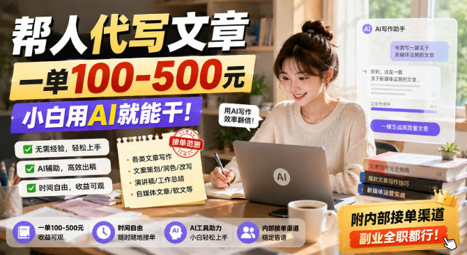 帮人代写文章,一单100-500,小白用AI就能干,附内部接单渠道,副业全职都行-初遇资源网