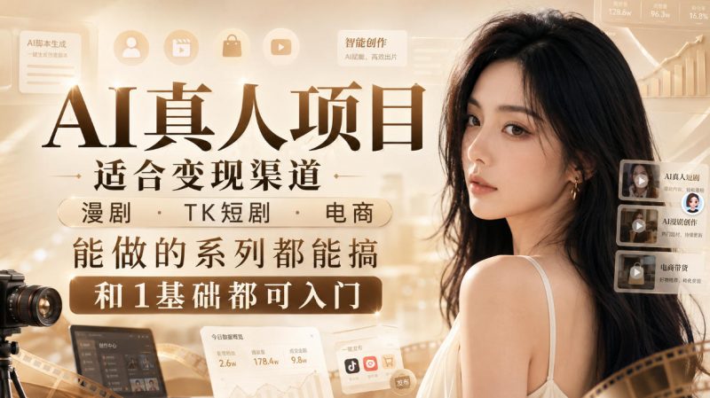 AI真人项目，适合变现渠道，漫剧，TK短剧，电商，能做的系列都能搞，0和1基础都可入门-初遇资源网