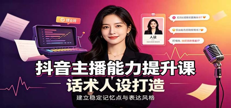 抖音主播能力提升课:账号底层逻辑,直播间搭建调试,话术人设打造全套教学-初遇资源网