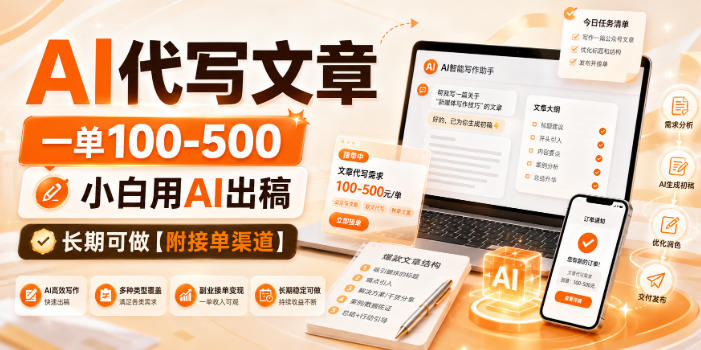 AI代写文章,一单100-500,小白用AI出稿,长期可做【附接单渠道】-初遇资源网