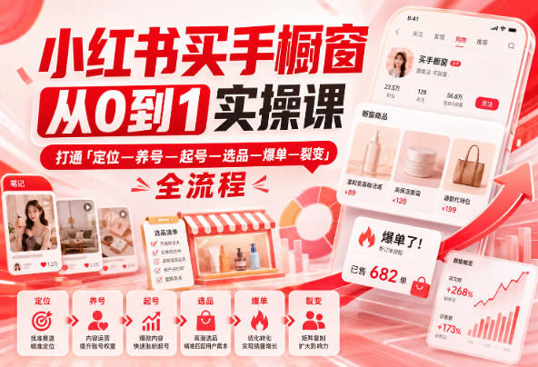 小红书买手橱窗从0到1实操课,打通「定位—养号—起号—选品—爆单—裂变」全流程-初遇资源网