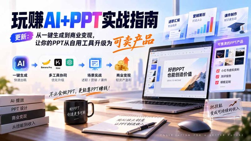 玩赚AI+PPT实战指南-更新5月13：从一键生成到商业变现，让你的PPT从自用工具升级为可卖产品-初遇资源网