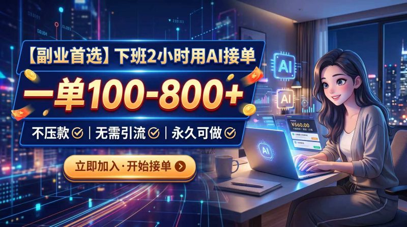 下班2小时用AI接单,一单100-800+,不压款,无需引流,永久可做-初遇资源网