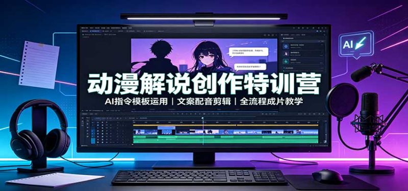 动漫解说创作特训营：AI指令模板运用，文案配音剪辑，全流程成片教学-初遇资源网