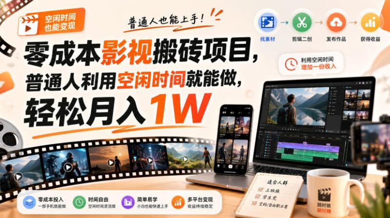 零门槛影视搬砖项目,月入万元,玩法稳定普通人可落地的长期副业!-初遇资源网