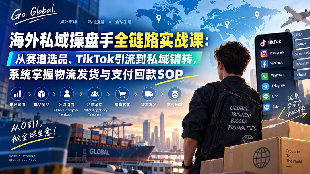 海外私域操盘手全链路实战课：从赛道选品、TikTok引流到私域销转，系统掌握物流发货与支付回款SOP - 中创网