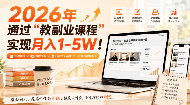 2026年通过“教副业课程”实现月入1-5W!毫无保留的全部教给你-初遇资源网