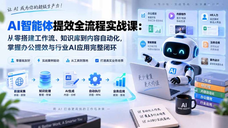 AI智能体提效全流程实战课：从零搭建工作流、知识库到内容自动化，掌握办公提效与行业AI应用完整闭环-初遇资源网