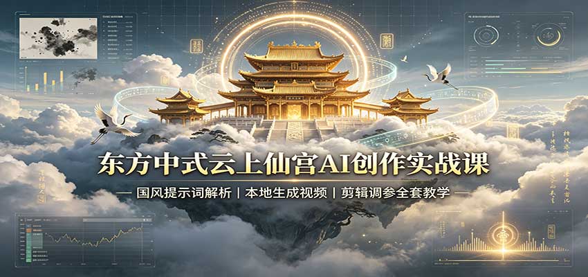 东方中式云上仙宫AI创作实战课：国风提示词解析，本地生成视频，剪辑调参全套教学 - 福缘网