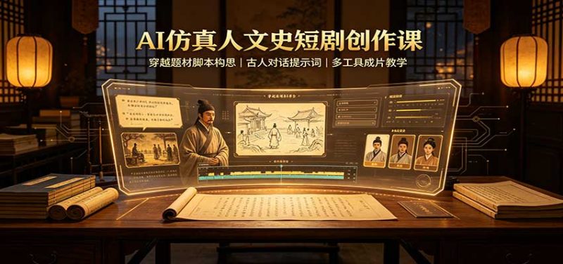 AI仿真人文史短剧创作课:穿越题材脚本构思,古人对话提示词,多工具成片教学-初遇资源网