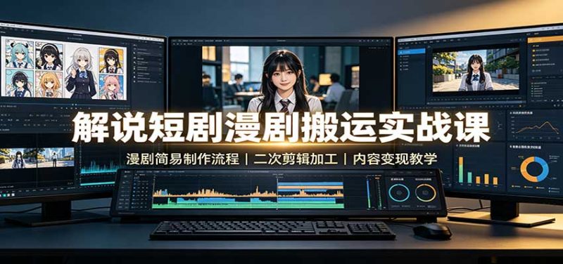 解说短剧漫剧搬运实战课:漫剧简易制作流程,二次剪辑加工,内容变现教学-初遇资源网
