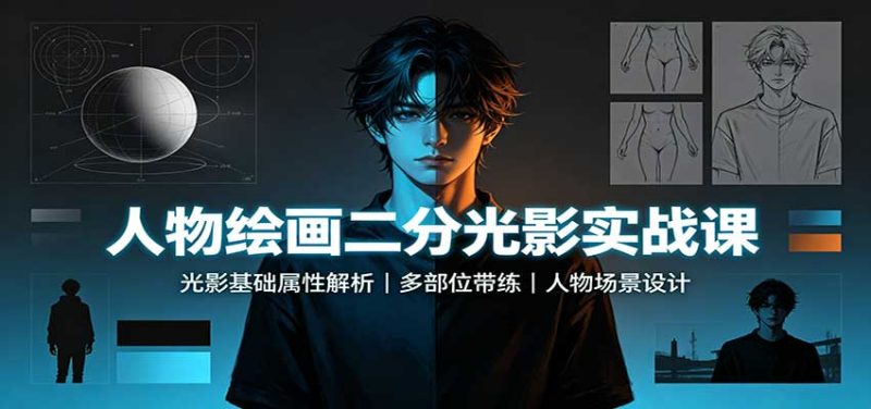 人物绘画二分光影实战课:光影基础属性解析,多部位带练,人物场景设计-初遇资源网