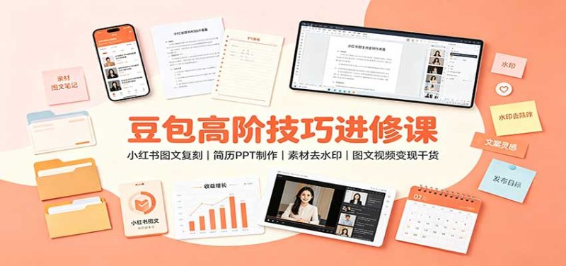 豆包高阶技巧进修课：小红书图文复刻，简历PPT制作，素材去水印，图文视频变现干货-初遇资源网
