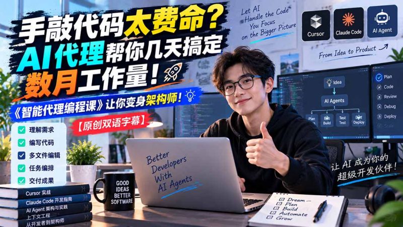 手敲代码太费命?AI 代理帮你几天搞定数月工作量!《智能代理编程课》让你变身架构师-初遇资源网