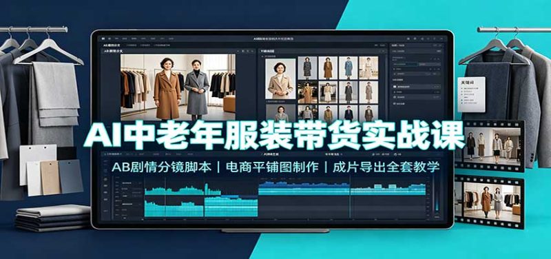 AI中老年服装带货实战课：AB剧情分镜脚本，电商平铺图制作，成片导出全套教学-初遇资源网
