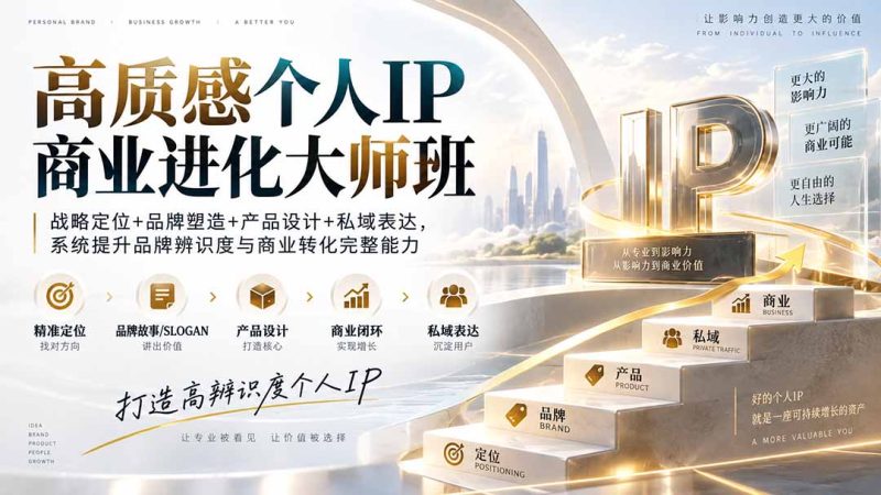 高质感个人IP商业进化大师班：战略定位+品牌塑造+产品设计+私域表达，系统提升品牌辨识度与商业转化完整能力-初遇资源网