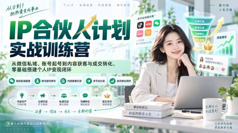 IP合伙人计划实战训练营-更新：从微信私域、账号起号到内容获客与成交转化，零基础搭建个人IP变现闭环-初遇资源网