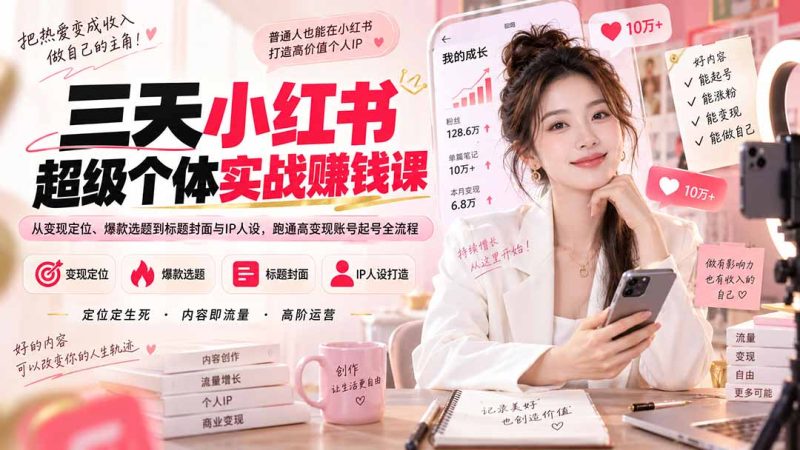 三天小红书超级个体实战赚钱课:从变现定位、爆款选题到标题封面与IP人设,跑通高变现账号起号全流程-初遇资源网