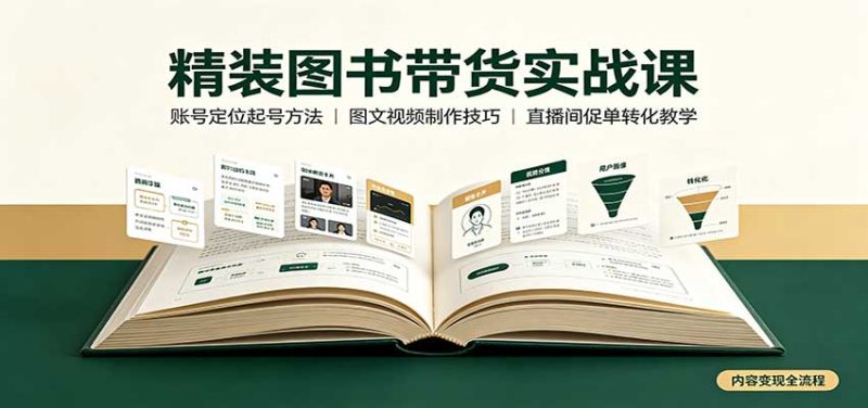 精装图书带货实战课：账号定位起号方法，图文视频制作，促单转化教学-初遇资源网