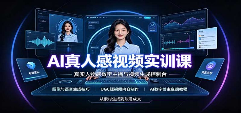 AI真人感视频实训课:图像语音生成,UGC内容制作,AI数字博主变现教程-初遇资源网