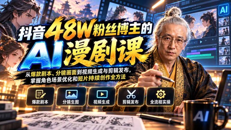 抖音48W粉丝博主的AI漫剧课:从爆款剧本、分镜画面到视频生成与剪辑发布,掌握角色场景优化和短片持续创作全方法-初遇资源网