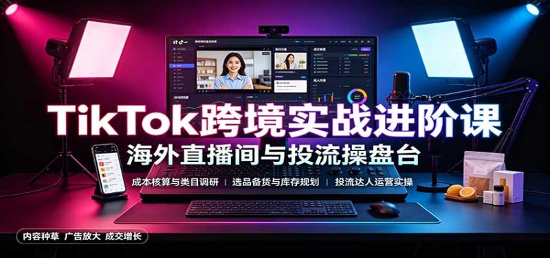 TikTok跨境实战进阶课:成本核算类目调研,选品备货,投流达人运营-初遇资源网