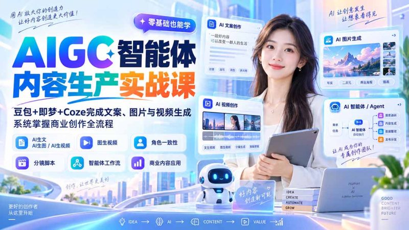 AIGC智能体内容生产实战课:豆包+即梦+Coze完成文案、图片与视频生成,系统掌握商业创作全流程-初遇资源网