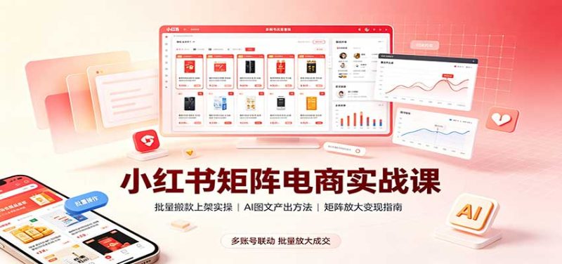 小红书矩阵电商实战课：批量搬款上架实操，AI图文产出，矩阵放大变现指南-初遇资源网