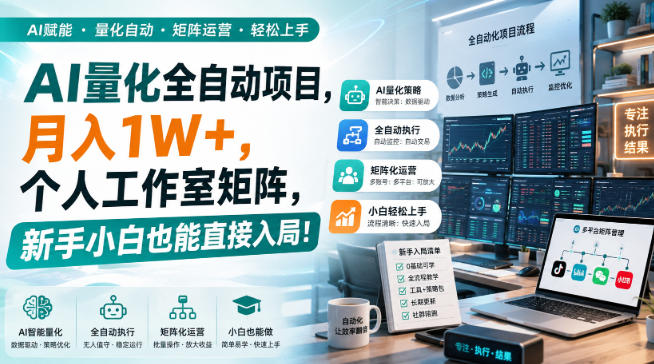 AI量化全自动挂机,月入1W+,个人工作室矩阵,新手小白也能直接入局!-初遇资源网